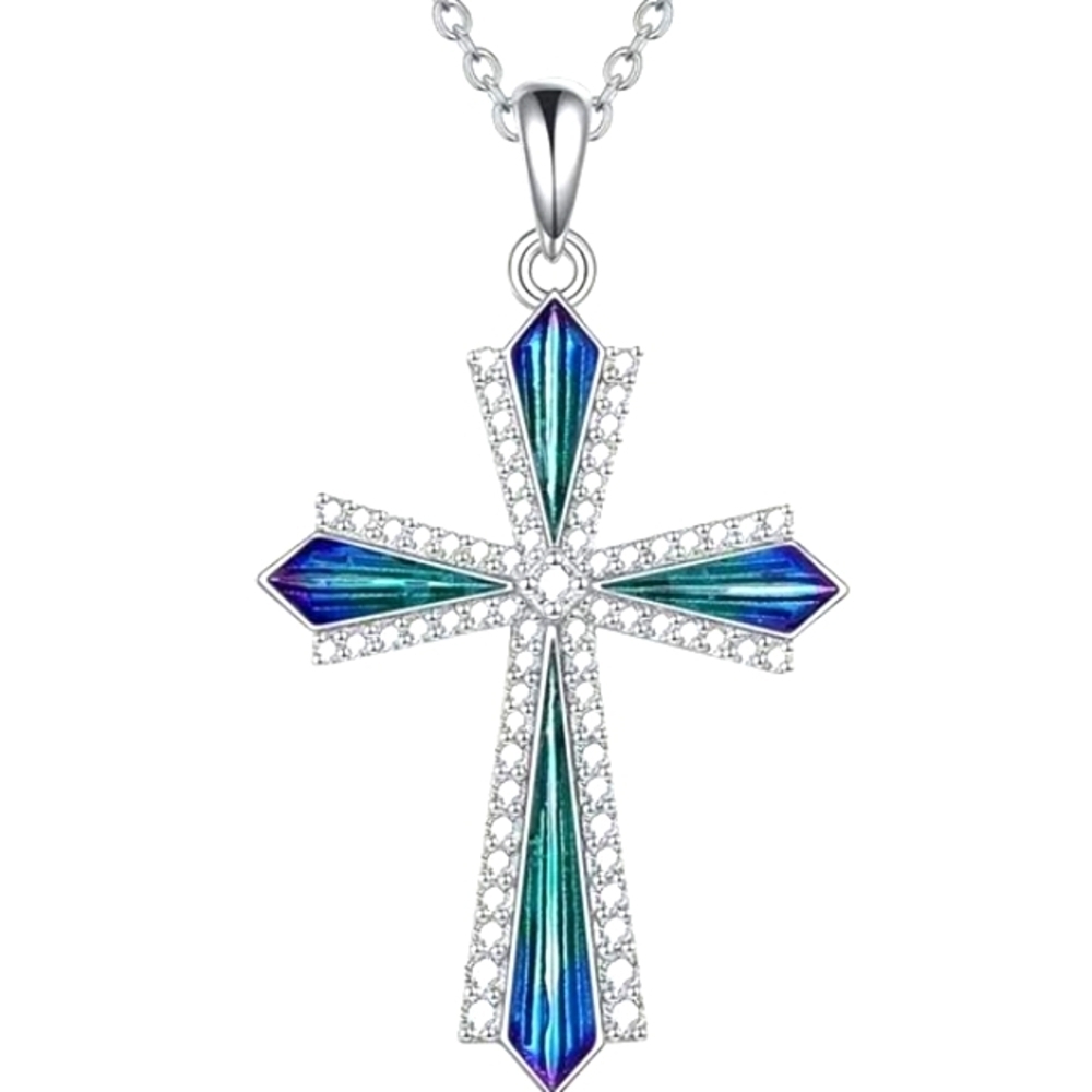 Elegant Silver and Blue Cross Pendant Necklace